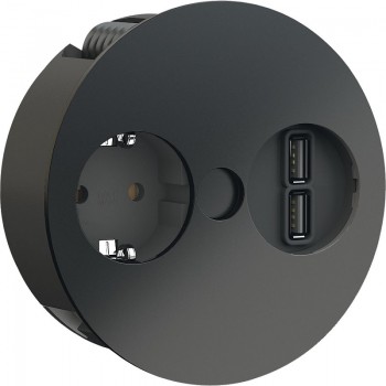 Bachmann Ugradbena utičnica TWIST 1 šuko utičnica+USB punjač, crna mat