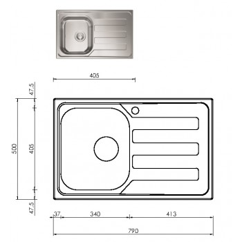 CM sudoper GHIBLI 79×50 1V 3˝ sa sifonom (1 korito+ocjeđivač) 015841